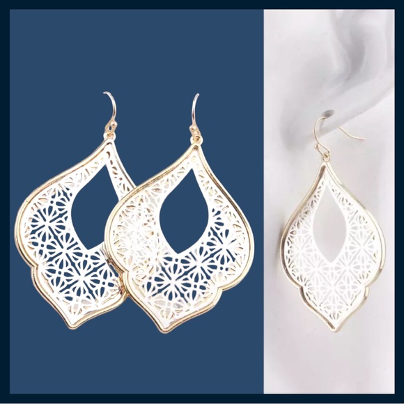 Gold And Silver Hoop Teardrop Dangle Earrings - Picture 2 of 8